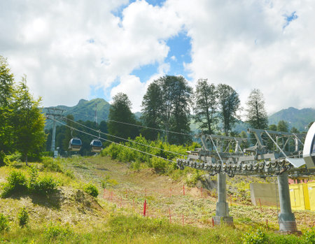 Sochi, Krasnaya Polyana. Cableway in the mountainsの写真素材