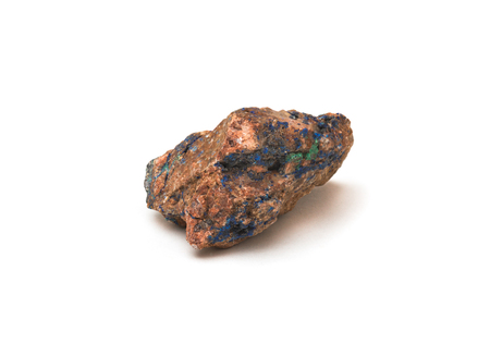 Azurite with malachite on the rock, isolated on white backgroundの写真素材