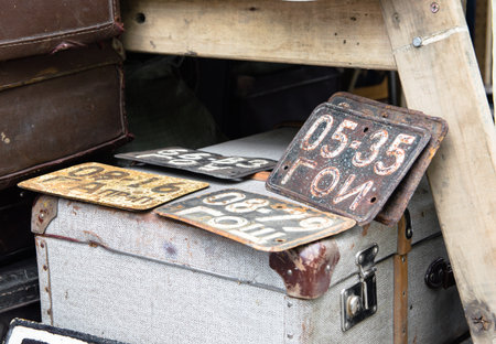 MOSCOW, RUSSIA - May 21, 2017. Old soviet auto number-plates