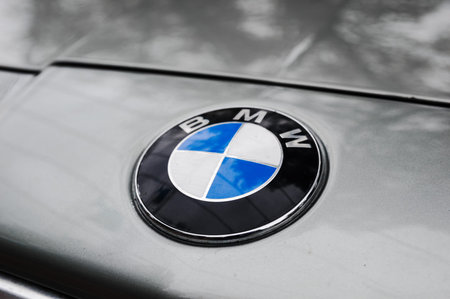 MOSCOW, RUSSIA - May 21, 2017. BMW logo on vintage car