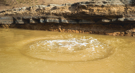 Splashes and circles on a salt dirty pond