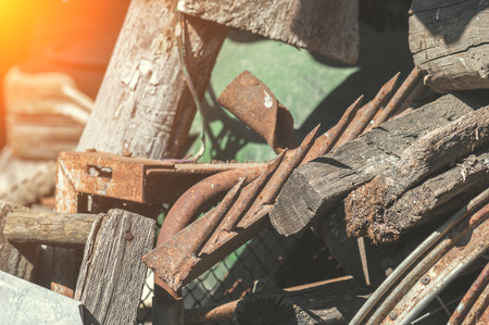 Old things and gardening tools in the barnの写真素材