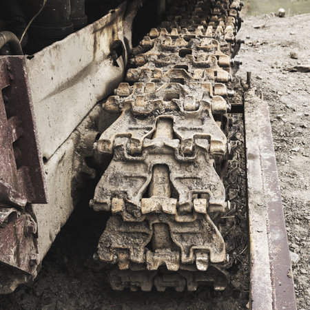 Crawler undercarriage of an old bulldozerの写真素材
