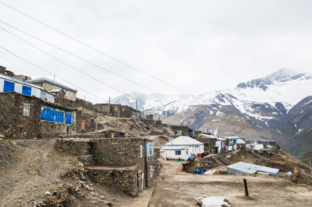 Azerbaijan, Khinalig mountain settlement view, houses of local residents. Located high up in the mountains of Quba Rayon, Azerbaijan.の写真素材