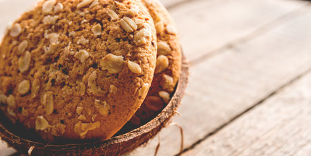 Dietary oatmeal cookies in a coconut peel