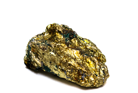 Chalcopyrite mineral isolated on white backgroundの写真素材