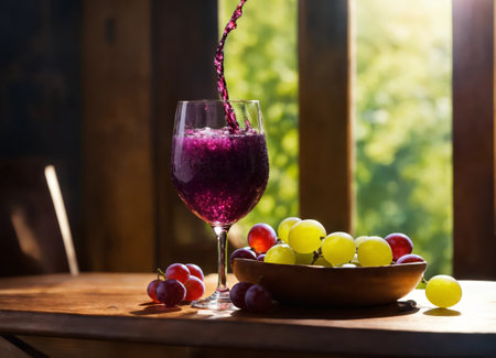 Freshly squeezed grape juice in a transparent glassの素材