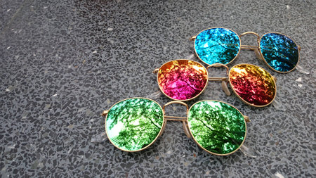 colorful mirror lens sunglassesの写真素材