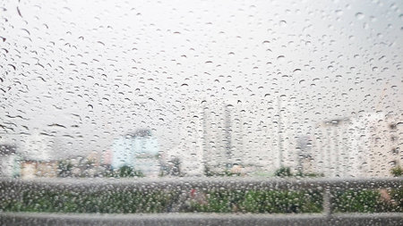 Rain drops on a car windowの写真素材