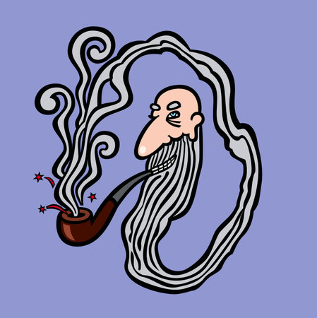 Old man creating himself from the smoke from his pipeのイラスト素材