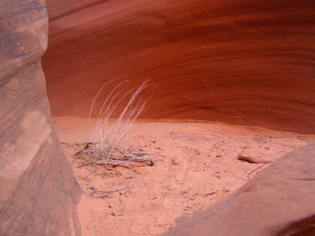 A natural abstract of red sandstone rocks and debris in Rattlesnake Canyon, near Antelope Canyon southeast of Page in northern Arizona.の写真素材