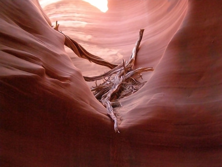 A natural abstract of red sandstone rocks and debris in Rattlesnake Canyon, near Antelope Canyon southeast of Page in northern Arizona.の写真素材