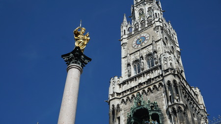 Munich city hall in front of blue skyの写真素材
