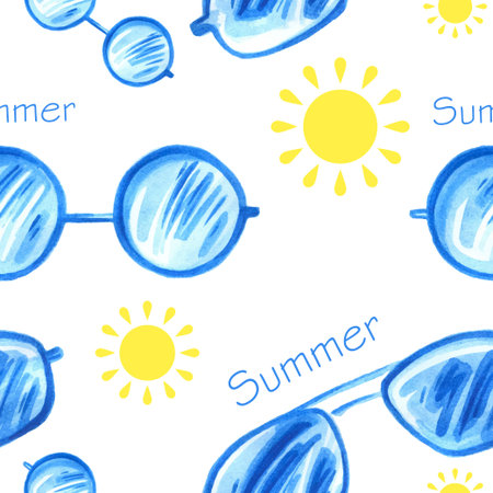 Watercolor seamless pattern with sunglasses.