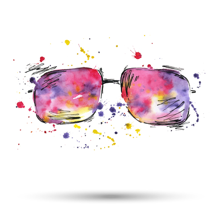 Abstract watercolor illustration of sunglasses. Isolate on white background. Summer Fashion.のイラスト素材