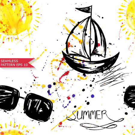 Watercolor bright seamless pattern. Vector illustration. Summer background.のイラスト素材
