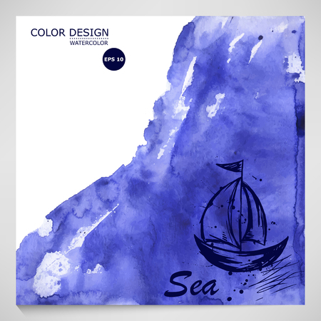 Vector Abstract blue watercolor background. The sea and the journey.のイラスト素材