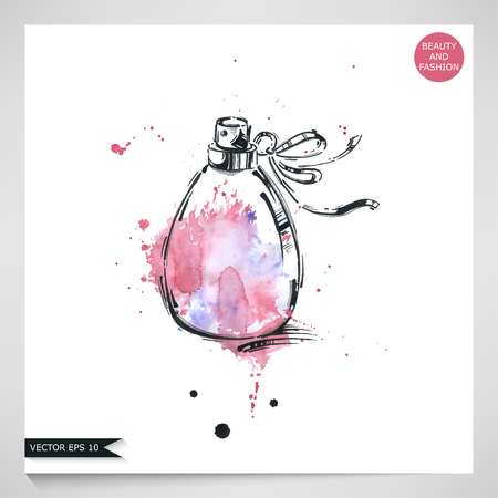 Watercolor vector illustration of female perfume. Beauty and fashion. Glamour.のイラスト素材