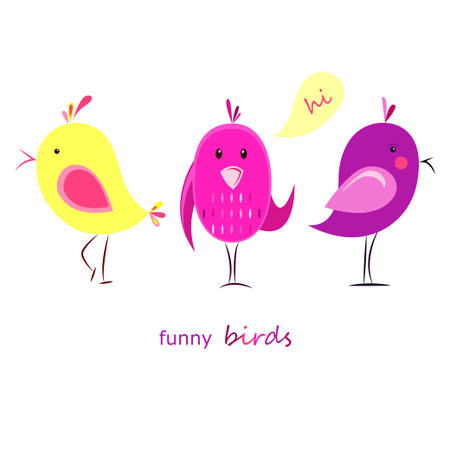 Vector abstract illustration on white background. Set funny birds.  Flat style. Funny animals.のイラスト素材