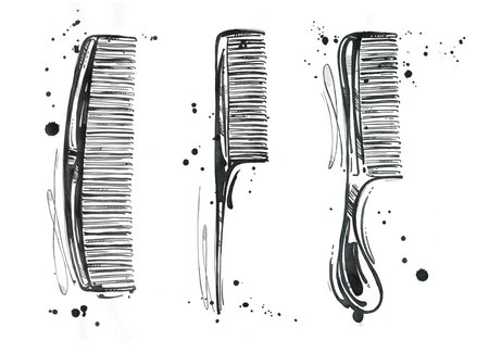 Watercolor illustration of combs for hair. Fashion illustration. Health and Beauty moda.Salon....