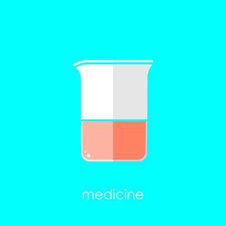 Flat linear beaker icon. Isolate on white background. Medicine and science. Chemistry and biology. Flask.のイラスト素材