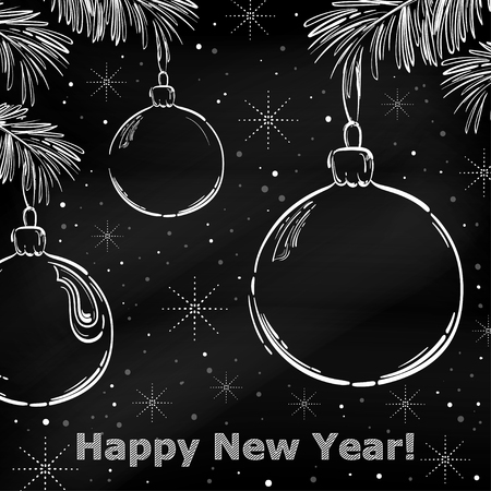 Abstract vector illustration with Christmas balls, snowflakes and fir branches. Design for Christmas cards.のイラスト素材
