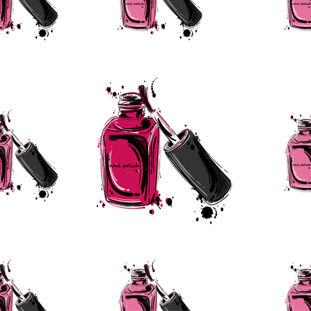 Abstract vector illustration with nail polish. Seamless pattern. Fashion illustration.のイラスト素材