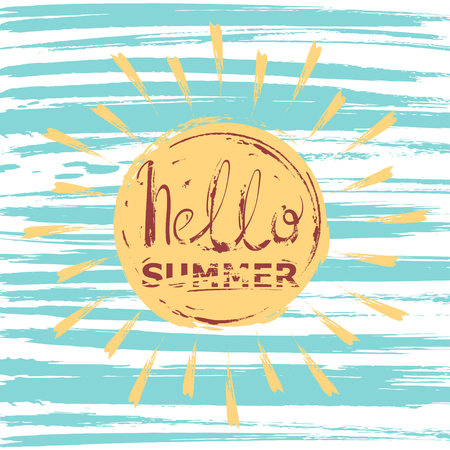 Abstract vector illustration with sun. Hello summer. Background for design of postcard, banner, poster, flyerのイラスト素材