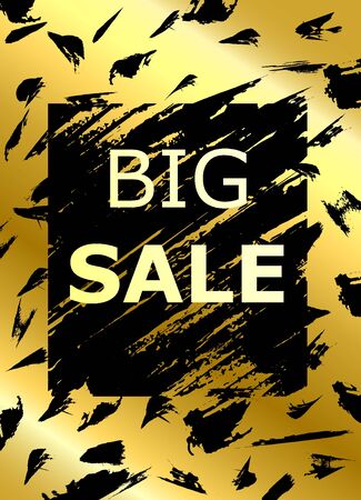Abstract vector background for design label, banner. Hand drawing. Big sale. Gold styleのイラスト素材