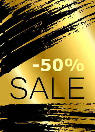 Abstract vector background for design label, banner. Hand drawing. Big sale. Gold styleのイラスト素材