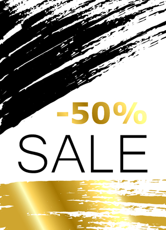 Abstract vector background for design label, banner. Hand drawing. Big sale. Gold styleのイラスト素材