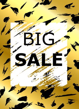 Abstract vector background for design label, banner. Hand drawing. Big sale. Gold styleのイラスト素材