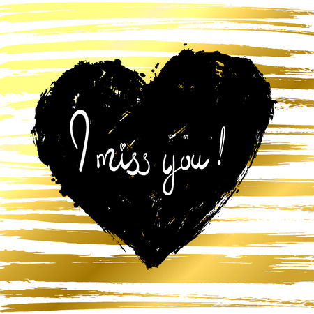 Abstract illustration with golden heart. Vector background for Valentine's Day. Illustration for your design greeting cards, posters, banners, flayers, labels. I miss you!のイラスト素材