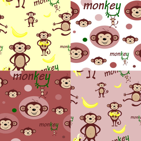 seamless background with funny monkeys. Funny animals. Setのイラスト素材