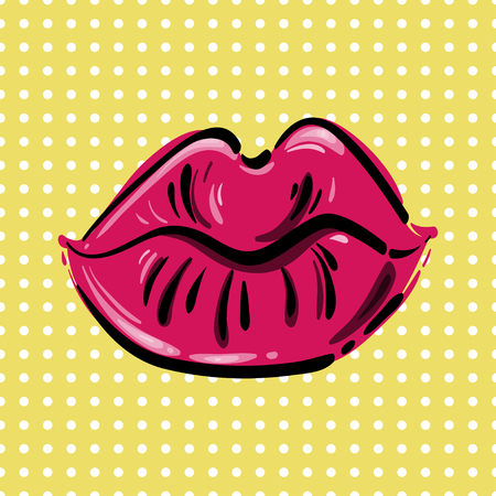 Vector abstract illustration of women's red lips. Retro style. Fashion illustration.のイラスト素材