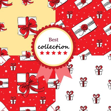 Vector seamless pattern with gifts. Abstract background. Setのイラスト素材