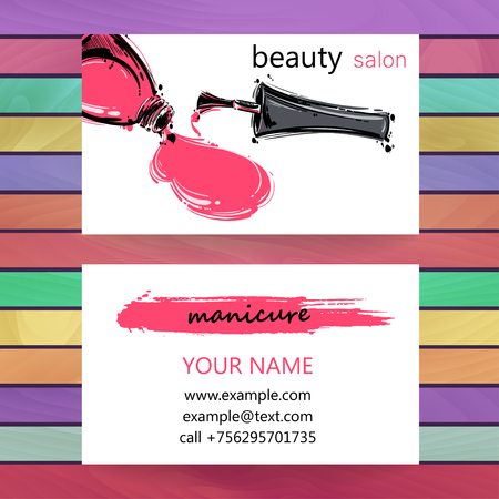 Business card of beauty salon. Vector abstract illustration with nail polish.のイラスト素材