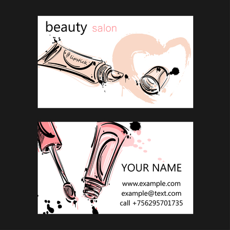 Business card of beauty salon. Vector abstract illustration with lip gloss.のイラスト素材
