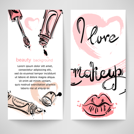 Vector abstract background with a lip gloss. Vertical banners. Fashion illustration.のイラスト素材