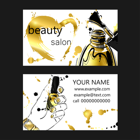 Business card of beauty salon. Gold style. Fashion illustration.のイラスト素材