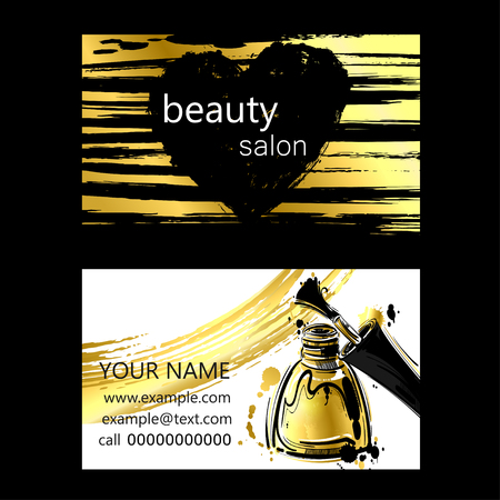 Business card of beauty salon. Gold style. Fashion illustration.のイラスト素材