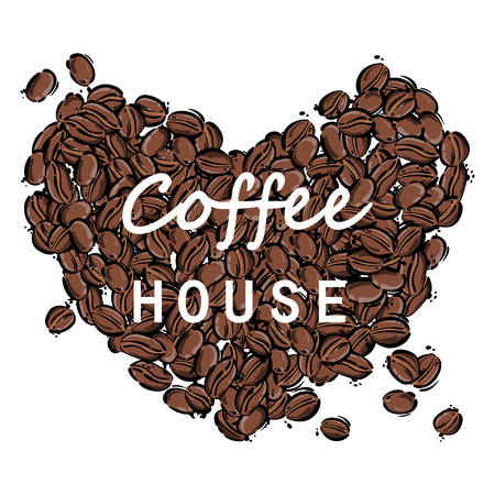 Abstract vector illustration with coffee beans. Coffee house, coffee background.のイラスト素材