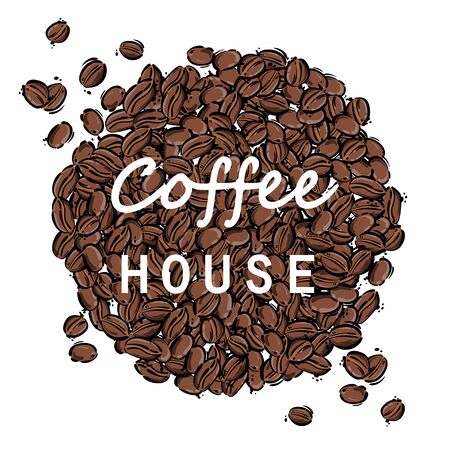 Abstract vector illustration with coffee beans. Coffee house, coffee background.のイラスト素材