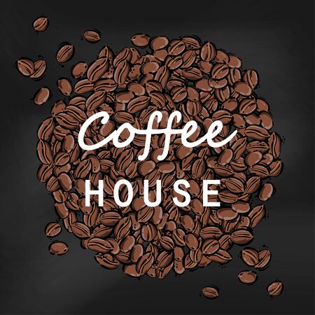 Abstract vector illustration with coffee beans. Coffee house, coffee background.のイラスト素材