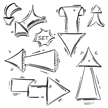 Abstract vector set of arrows, sketch style.のイラスト素材