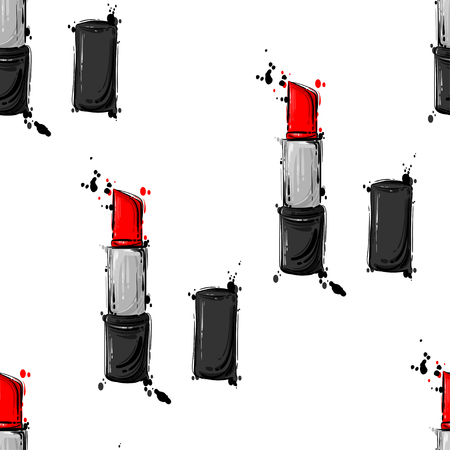 Vector abstract seamless pattern with lipstick. Fashionable illustration.のイラスト素材