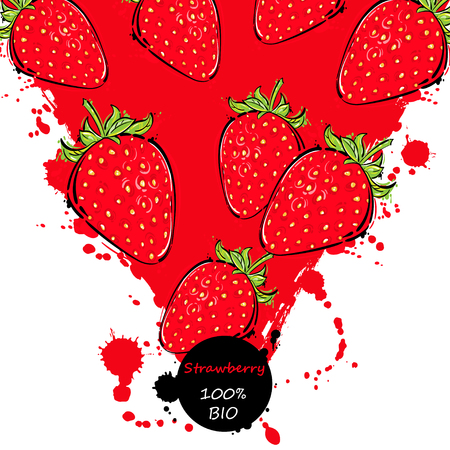 Vector abstract illustration with strawberry. Background for design of packing. poster. cover, banner and other.のイラスト素材