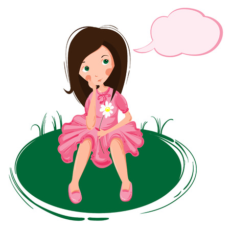 Vector illustration with a girl. Thoughtful girl.のイラスト素材