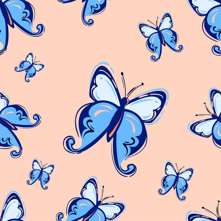 Vector abstract illustration with butterflies. Seamless pattern.のイラスト素材