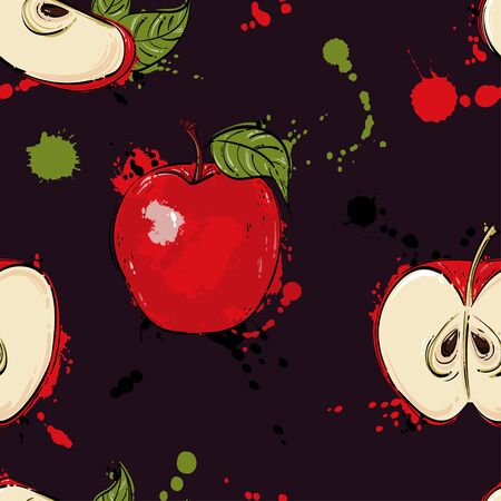 Vector abstract illustration with a red apple. A seamless pattern for the design of fabric, wallpaper, background, postcard and other.のイラスト素材